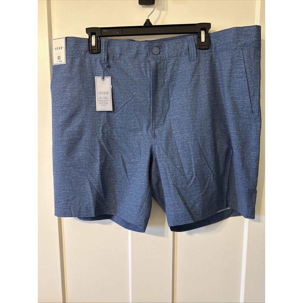 NWT Rowm Shorts Men 40 x 7" Blue Flat Front Cool Great Recreation Or Relax NWT